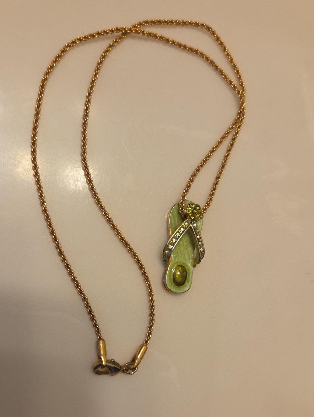 Gold Chain Necklace with Green Flip-Flop Pendant
